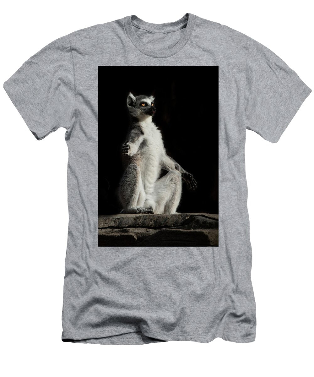 1 Cat Lemur Meditation with Luminous Clear Eyes in the Dark Michael Semenov T-Shirt