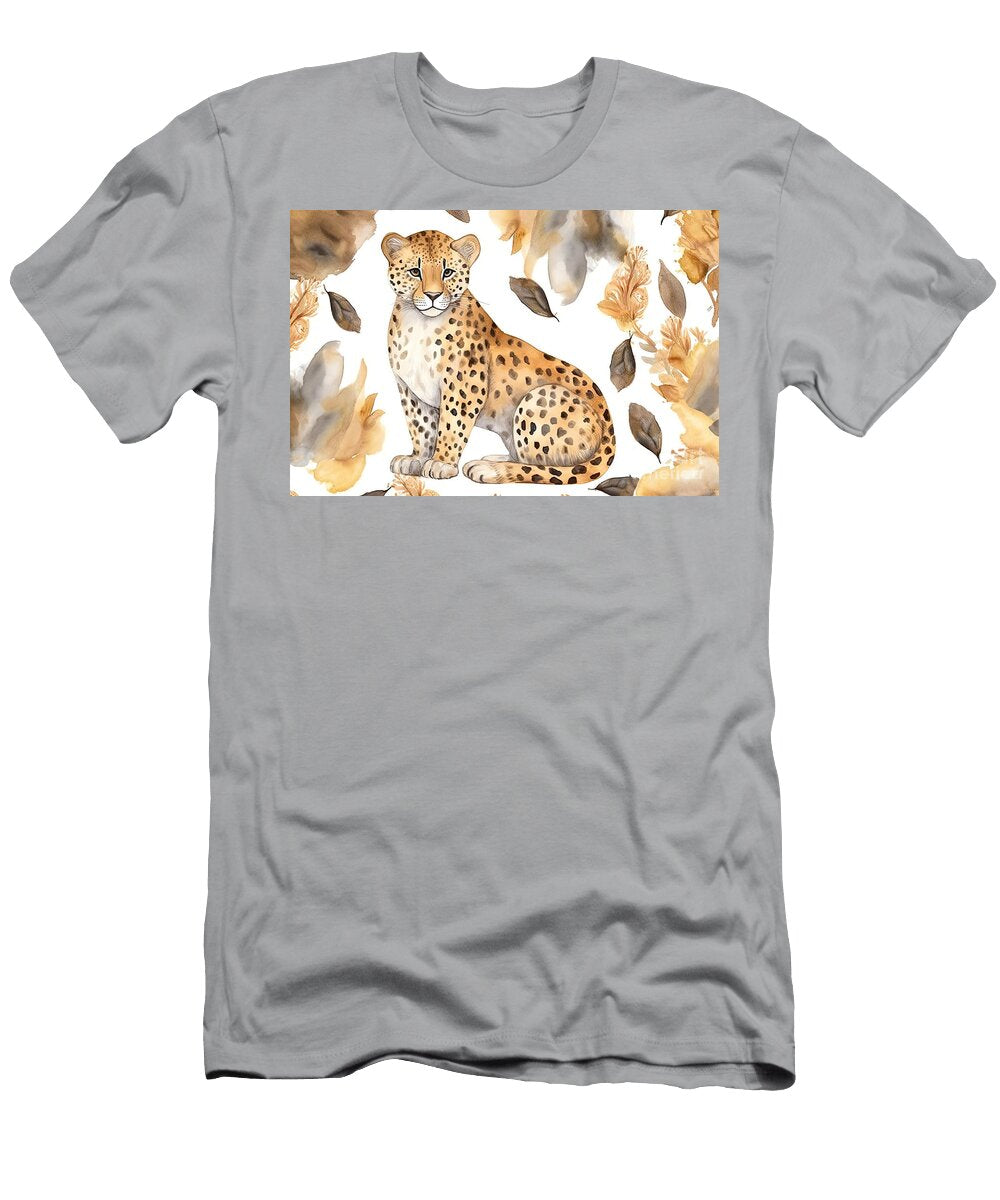 1 Watercolor Seamless Pattern with Leopard and Leopard Spots Text N Akkash T-Shirt