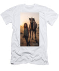 2 a Woman Standing Next to a Camelbohemiana Camel By Asar Studios Celestial Images T-Shirt