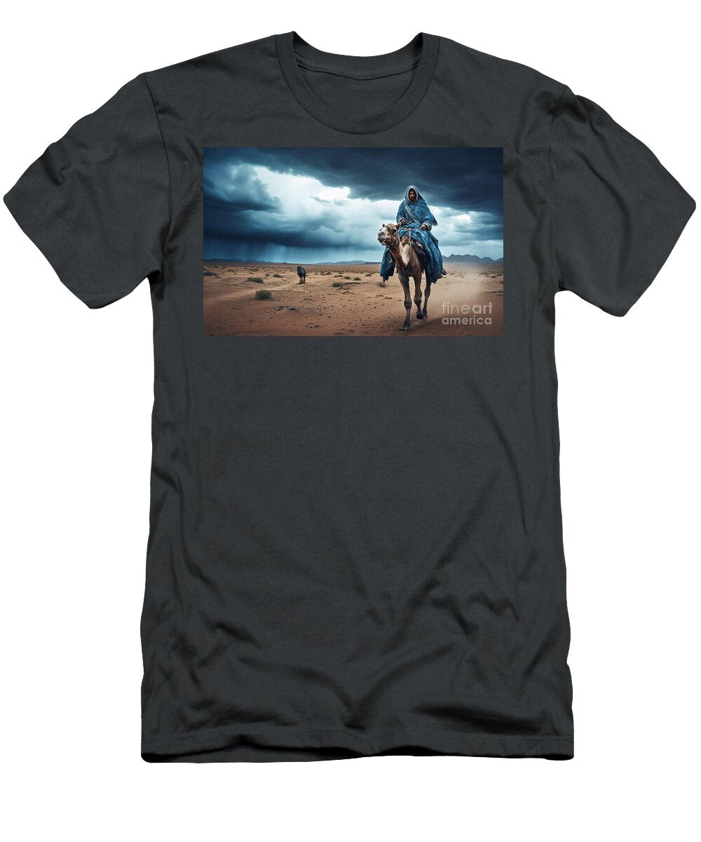 2 Berber Nomadic Ethnic Man in Blue on Camel By Asar Studios Celestial Images T-Shirt