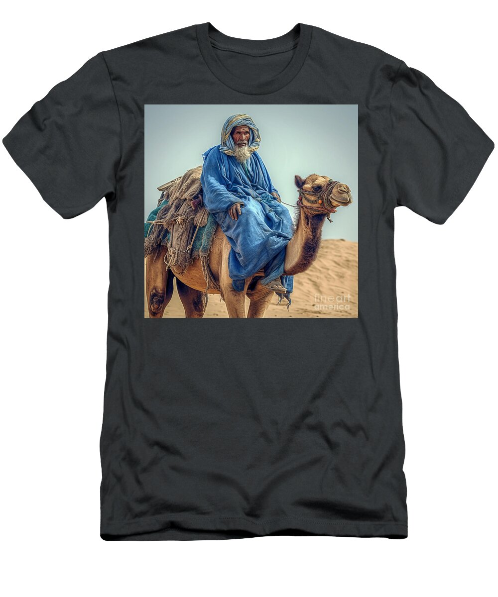 3 Berber Nomadic Ethnic Man in Blue on Camel By Asar Studios Celestial Images T-Shirt