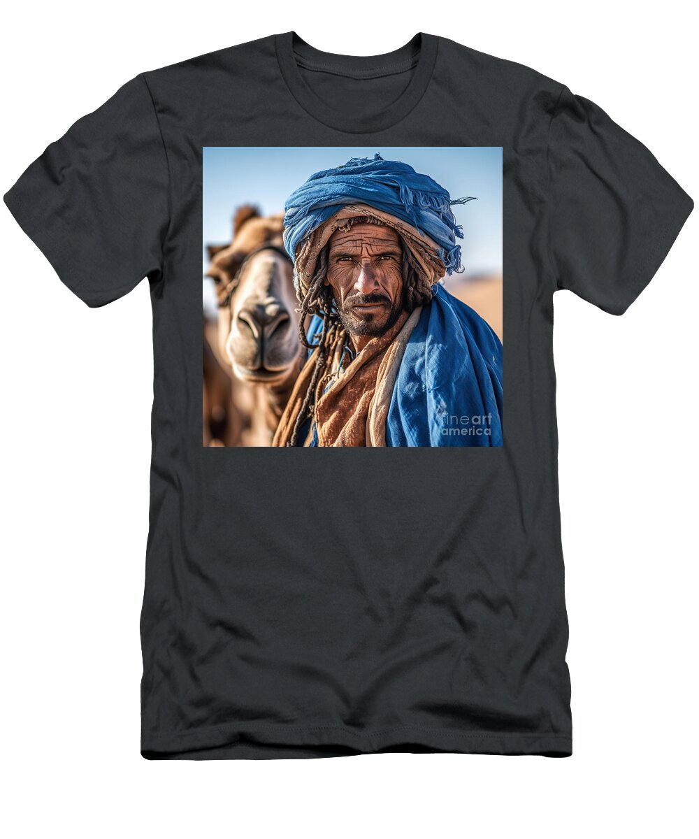 4 Berber Nomadic Ethnic Man in Blue on Camel By Asar Studios Celestial Images T-Shirt