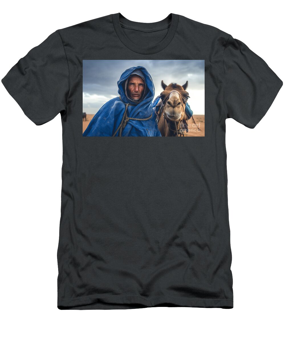 Berber Nomadic Ethnic Man in Blue on Camel By Asar Studios Celestial Images T-Shirt