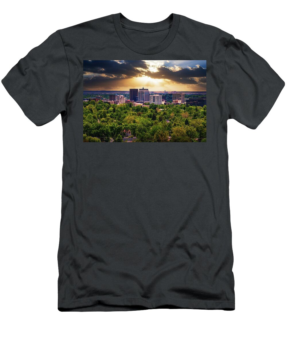 Sunset Over Boise Skyline in Idaho Viewed From Camels Back Park Miroslav Liska T-Shirt
